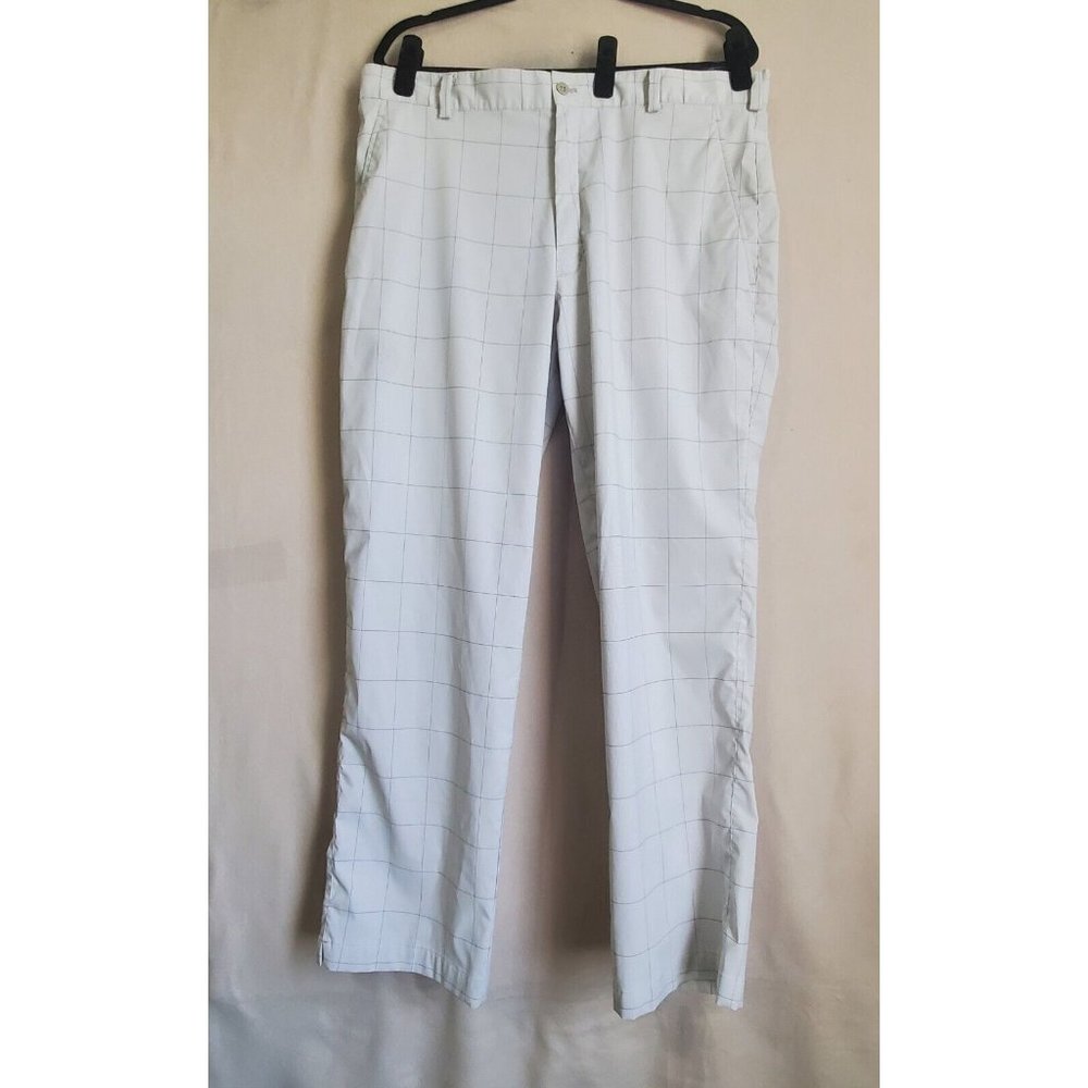 Nike Golf Dri-Fit Men Size 36×32 Flat Front Pants white and gray grid pattern